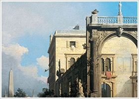 Capriccio con palazzo, ponte e obelisco